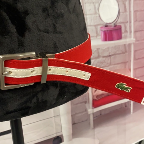 Lacoste Unisex Leather Red/White Belt Size 36 - Picture 2 of 6